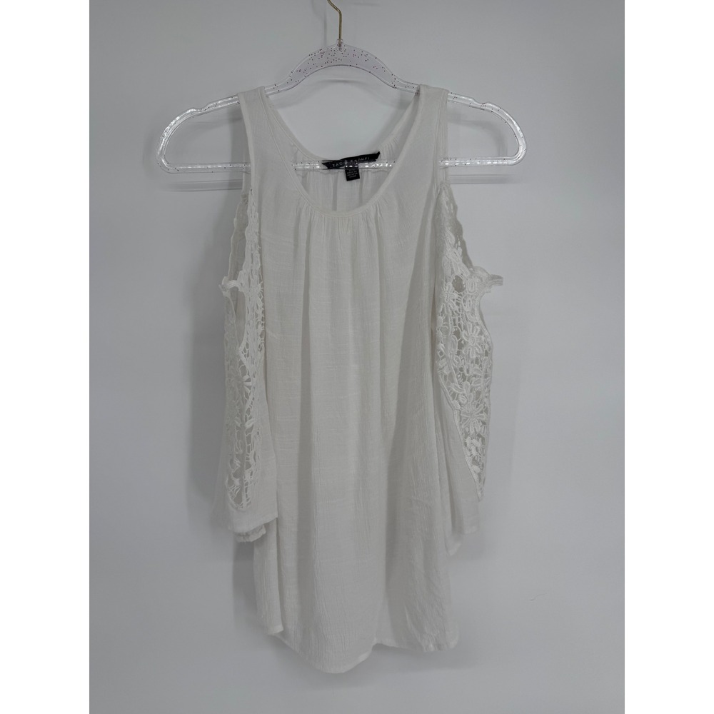 Zac & Rachel White Cold Shoulder Crochet Lace Blouse Top Sz M White Solid